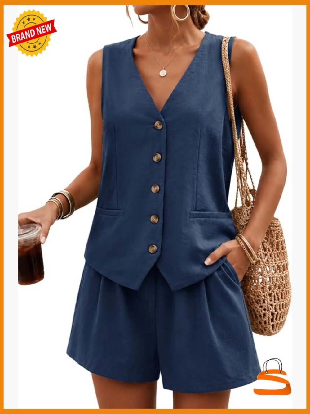 Sleeveless Vest & Shorts 2-Piece Matching Set with Pockets